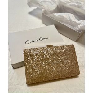 Davie & Chiyo Sequin Rose Gold Formal Wedding Bridal Clutch Purse